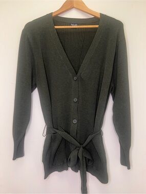 Splendid Olive Green Belted Cardigan Sweater Viscose Blend Tie Waist XL